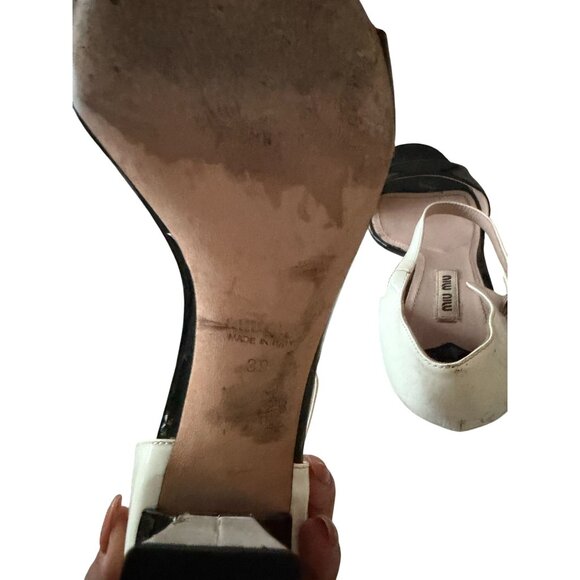 MIU MIU Mod Colorblock Black Ivor Patent Leather Sandals Heels Size 39 / US 9 - Picture 9 of 14